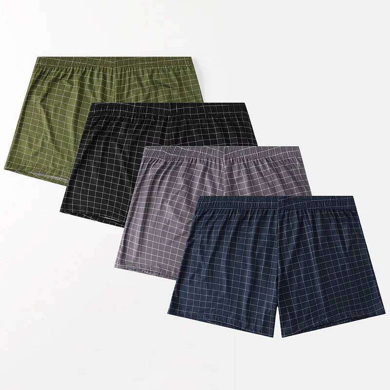 4-Piece Set Of Plaid Printed Elderly Aro Pants Casual Loose Men's Boxer Shorts Comfortable And Breathable Underwear