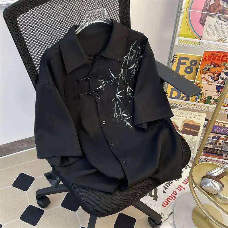 2026 Short Sleeve Embroidery Shirt Asian Style Trend White Black Shirts Summer Casual Button Down Blouses Women Blusas Mujer Asia Size