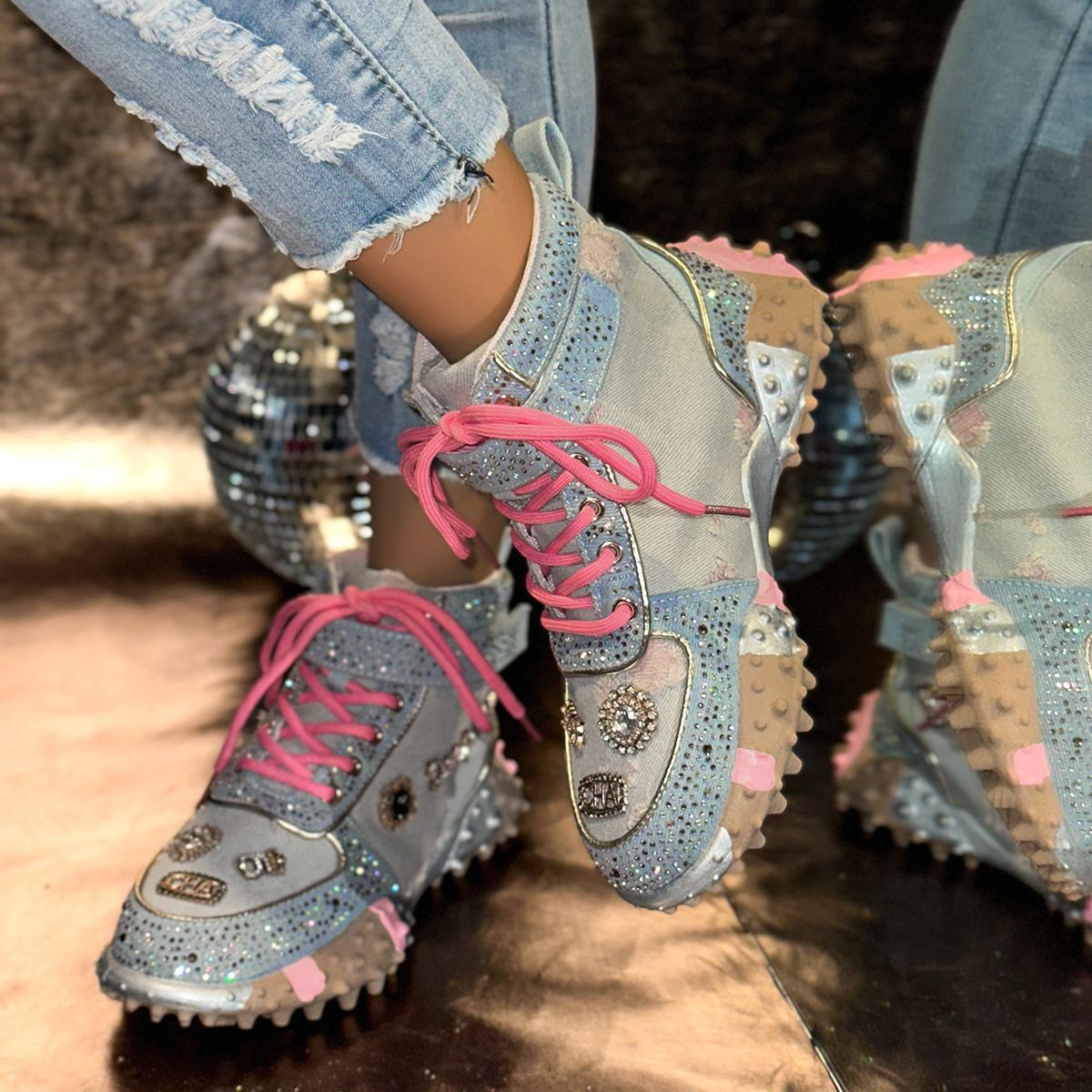 Luxury Women's Shoes for Women Spring Casual New Thick Soled Rhinestone Leather Sneakers for Women designer Platform Sneaker High quality outdoor