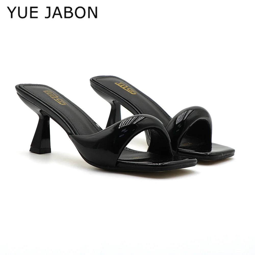 Green Silver High Heel Slippers Women Open Toe Slingback Sandals Female Pumps Square Toe Summer Simple er Heeled Sandals 260303