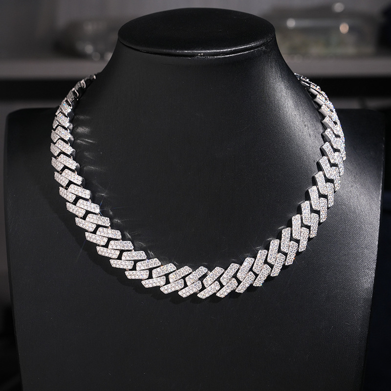 TikTok Live 925 Moissanite Cuban Chain 16mm 2 Row Full Diamond Hip Hop Necklace