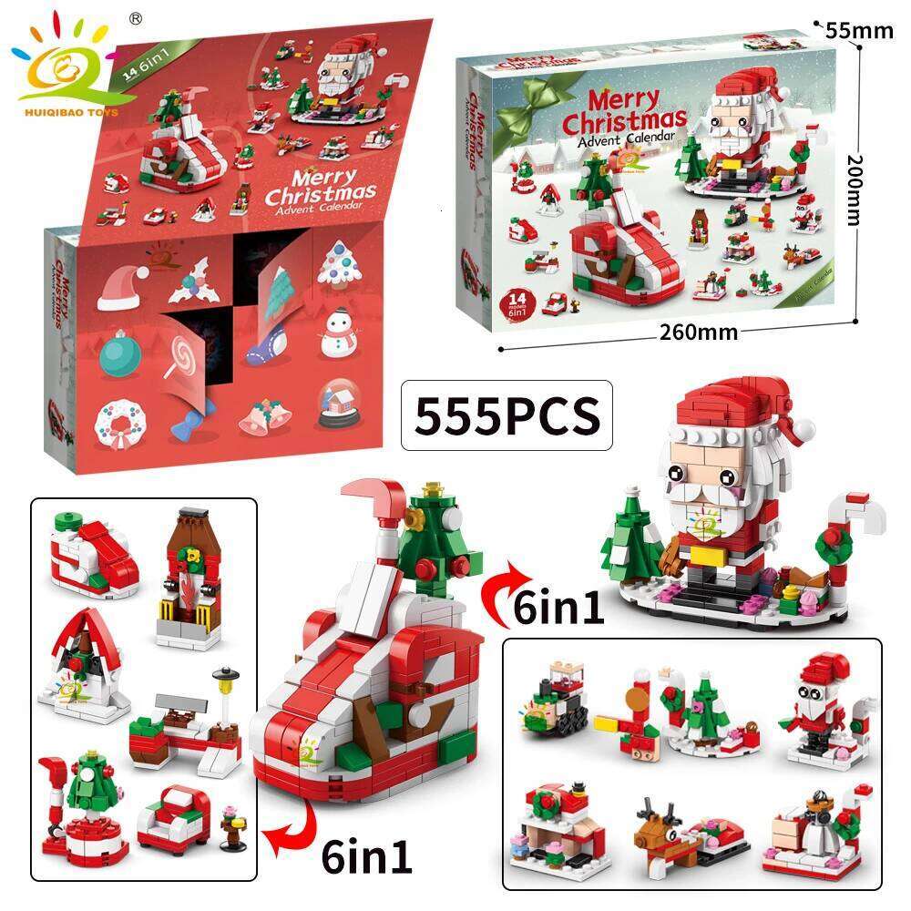 HUIQIBAO 6IN1 Christmas Elk Deer Santa Claus Building Blocks City Snow House Xmas Tree Bricks Set Toys for Children Kids Gift Z260306