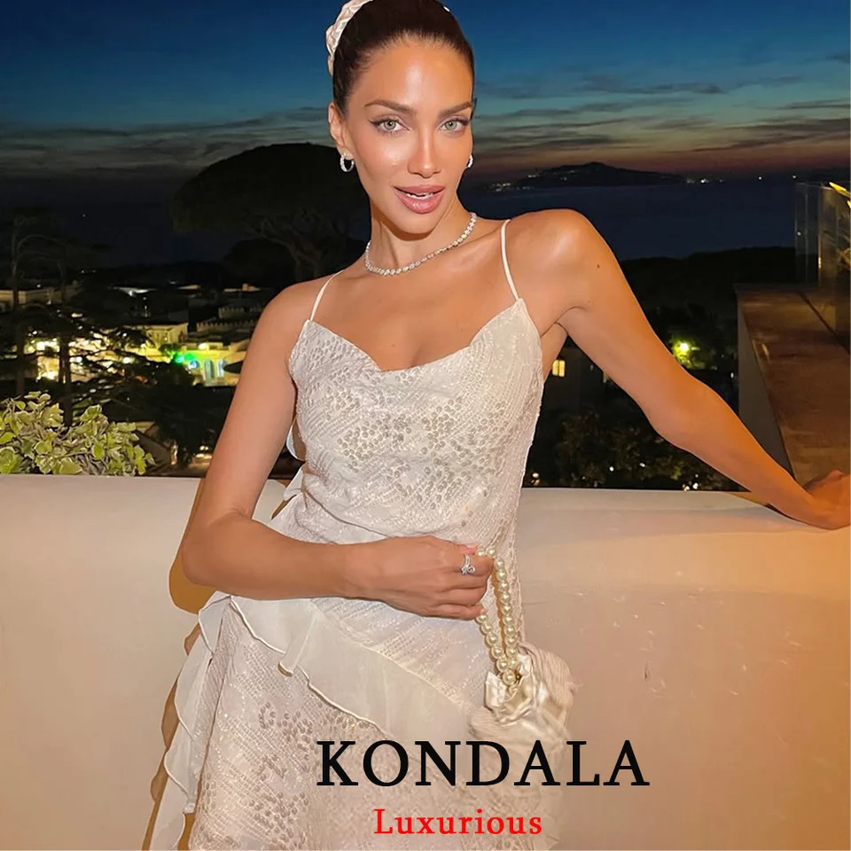 KONDALA Sexy Chic Women Dress Solid Cami Backless Sequined Tierred Mini Short Fashion Fall Evening Club Party 260302