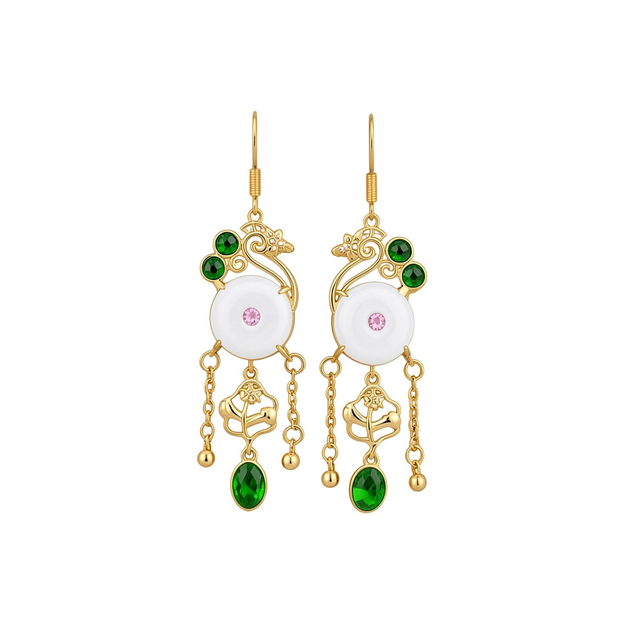 New Chinese-style geometric floral tassel with diamonds, light luxury high-end feel, fashionable and elegant earrings for women