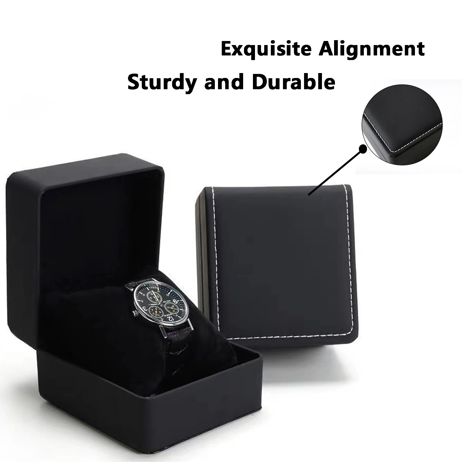 Black Single Watch Gift Box with Pillow PU Leather Wristwatch Display Case Organizer for Men 260304