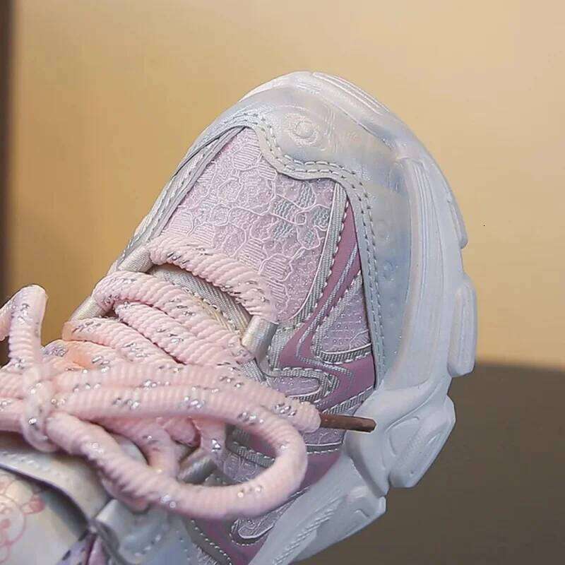 Trend Fashion Sport For Children PU Leather Mesh Breathable Teenager Kid's Sneakers Anti-slippery Running Shoes Boys Girls 26Y0304