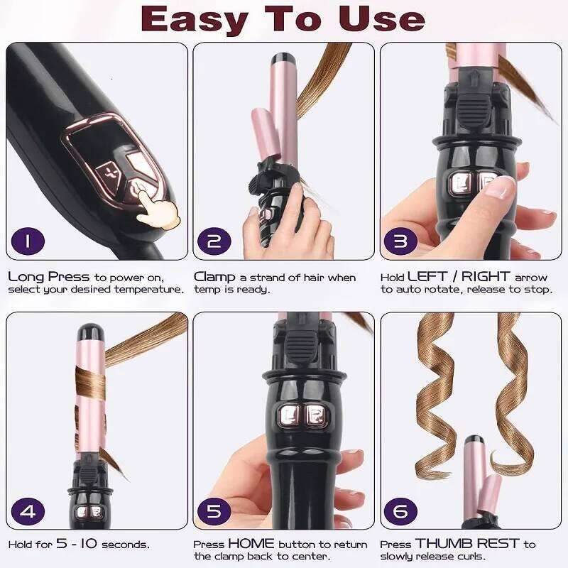Automatic 1.1inches Rotating Iron with LED Display Fast Heating Curling Wand Hair Curler for Home&Travel Use 26Y0306
