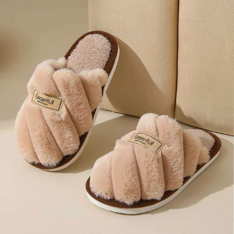 Winter Warm Plush Women Non Slip Soft Comfort Flat Heel Indoor Bedroom Couple's Slippers for Home Shoes
