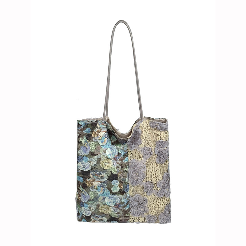 2026 Song Qian's Vintage Oil Painting Lace Canvas Bag New Model Luxury Handbag Large-capacity Shoulder Tote Bag Commuter Underarm Bag