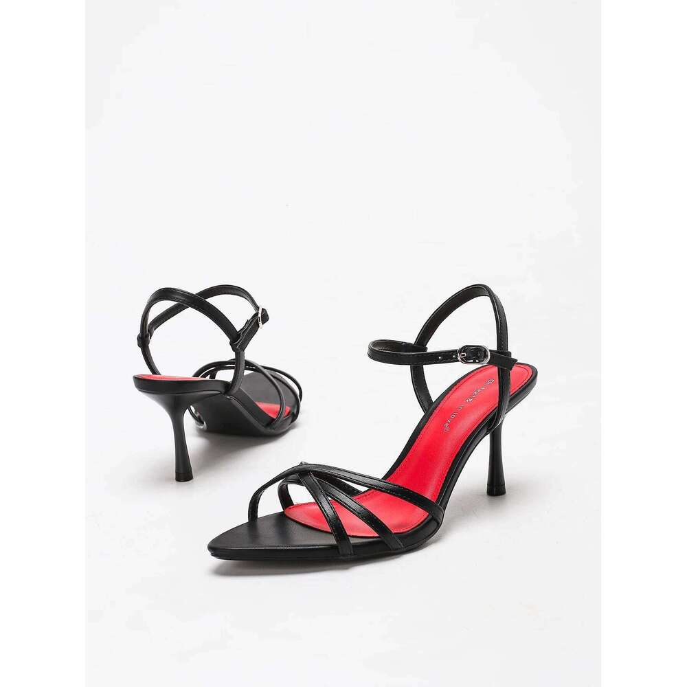 Women's Criss-Cross Thin Strap Ankle-Clasp Pointed-Toe Stiletto Sandals.