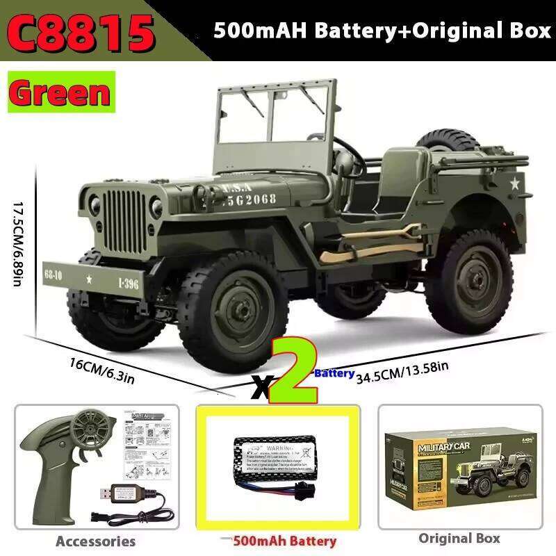 JHD FOR JJRC Rc Car 1:10 JEEP MB 2.4g 4wd RTR Crawler Climbing Scale Military Truck Offroad Vehicle C8815 Adult Toy Gift C260305