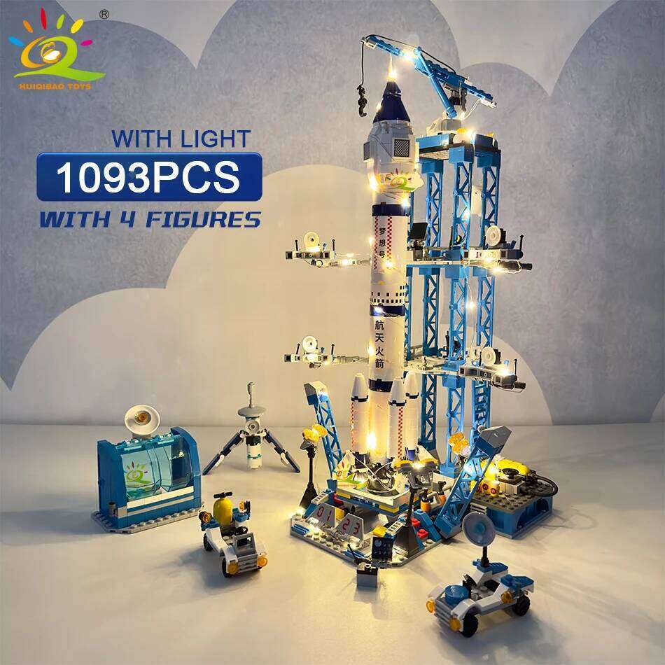 HUIQIBAO Aviation Spaceport Model Space Shuttle Rocket Launch Center Construction Building Blocks MOC Spaceship Kids Bricks Toy Z260306
