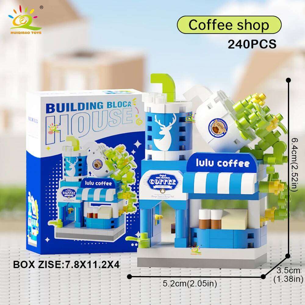 HUIQIBAO MOC Street Shop model Micro Building Block Burger Fried Flower Model Mini Brick Toy for Children Desk Decoration Z260306