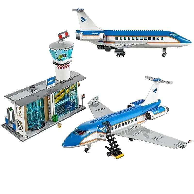 Compatible MOC Sets Retired City Series Building Blocks Airport Passenger Terminal Airplane Children's Toys Assembling Gift Z260306