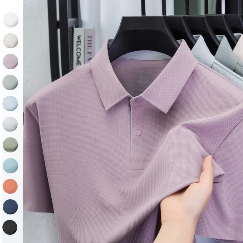 Mens Seamless Ultrasonic Polo Shirt - 11 ColorsBlack/Ivory/Mint Green Cooling Quick-Dry Fabric Contrast Placket Back Yoke 260304