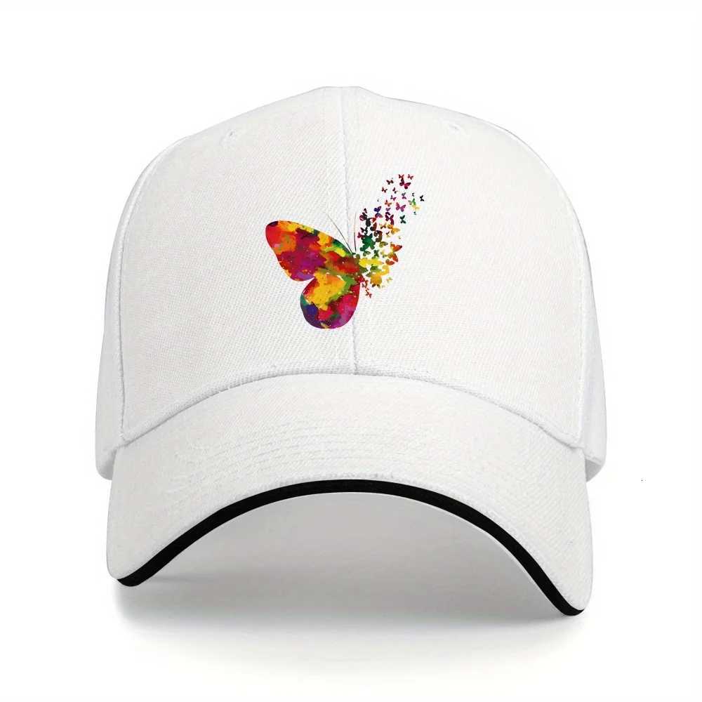Colorful Watercolor Butterfly Baseball Cap Adjustable Polyester Unisex Casual Sun Hat Outdoor Sports Cap S260306