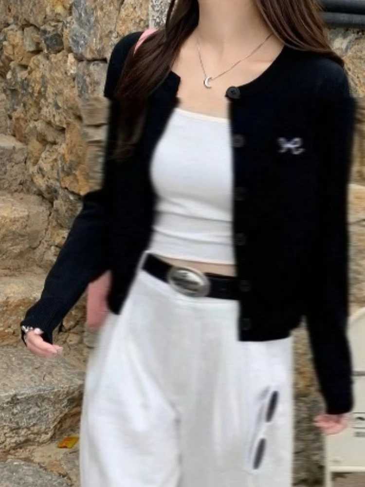 Fashion O-Neck Single-breasted Tops Korean Style Bow Embroidered Knitted Cardigan Women Autumn Winter Solid Full Sleeve Sweater M260306