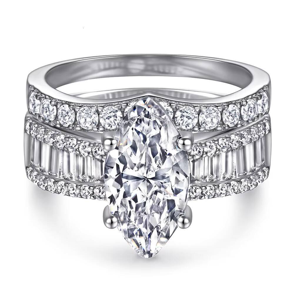 Wholesale GF S925 Sterling Silver Vintage Engagement Rings Marquise Moissanite Bar Setting GRA Certified Womens/Unisex