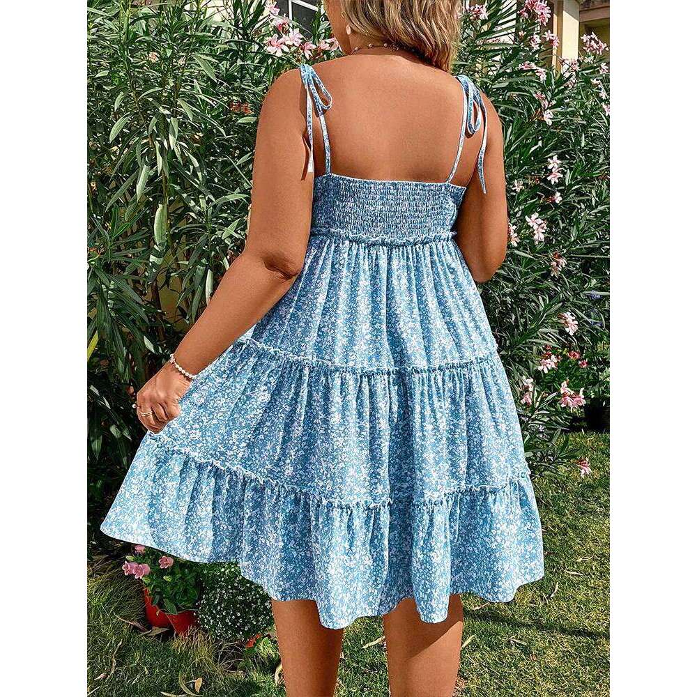 Plus Size Women's Mini Floral Dresses Half Bodycon Short Sleeve Sling Comfortable Casual Best Choice for Summer