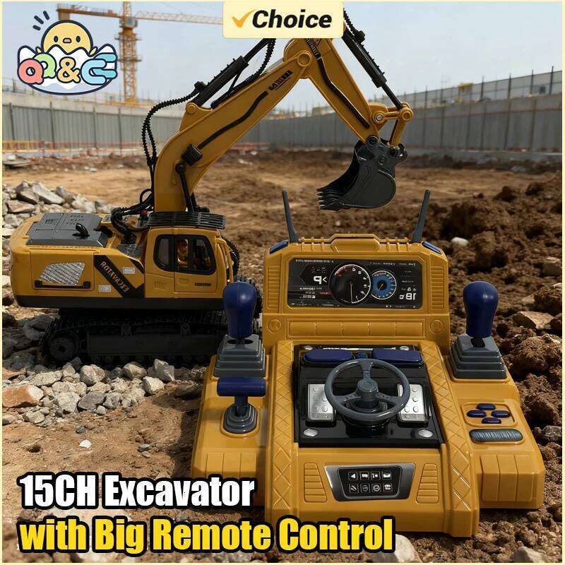 RC Car 12/13/15Ch Excavator Alloy Children's Engineering Vehicle Toy Floor Steering Wheel Remote Controlled Cars Toys for Boys C260305