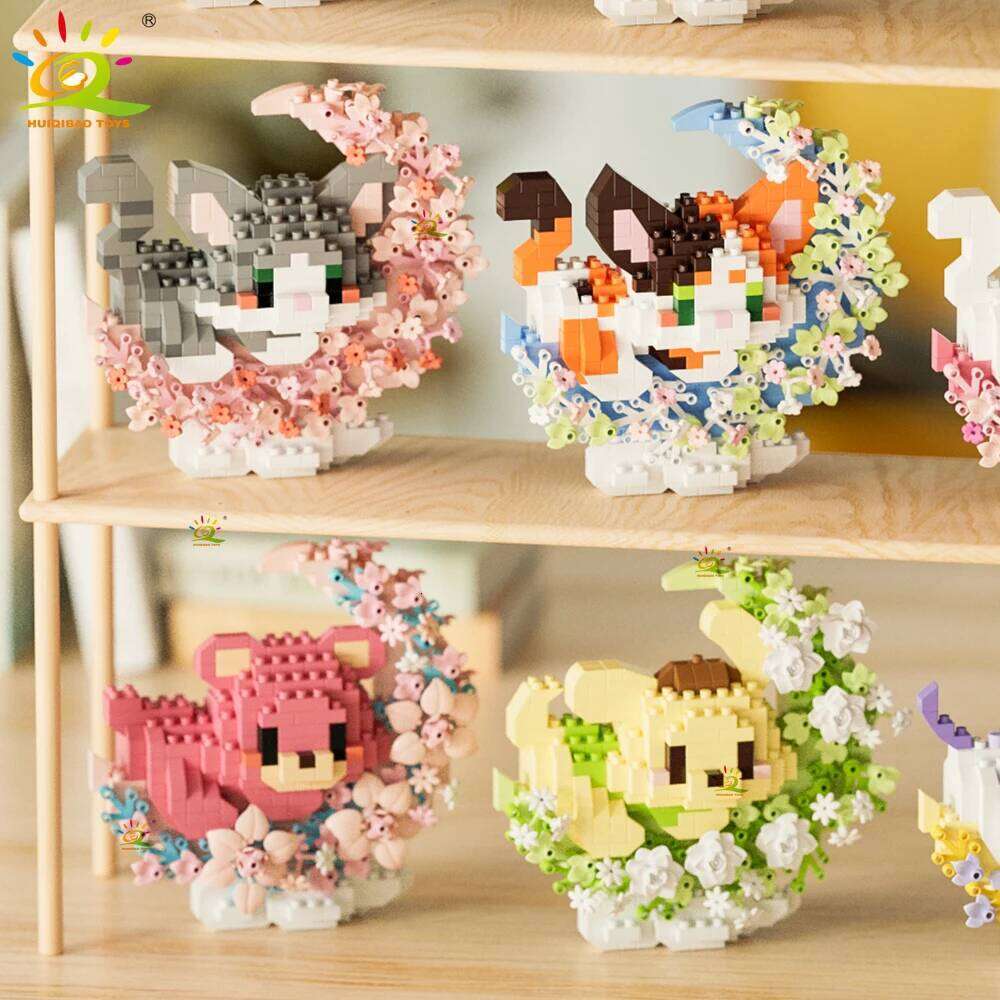 HUIQIBAO MOC Flower Animal Micro Building Block Mini 3D Diamond Model Brick DIY Construction Toy for Children Desk Decoration Z260306