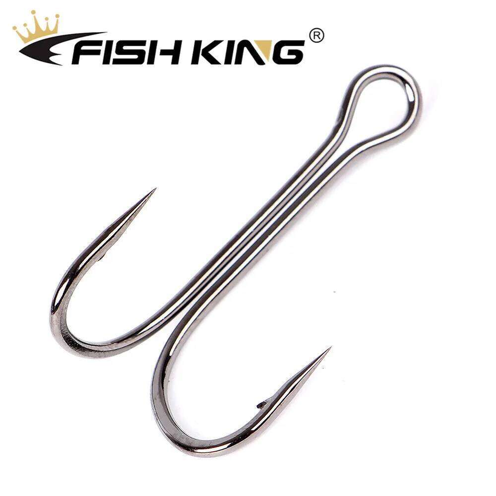 FISH KING 20pcs/pack Double Fishing Barbed Carp Fishhook For Soft Worm Lure High Carbon Steel Duple Hooks S260305