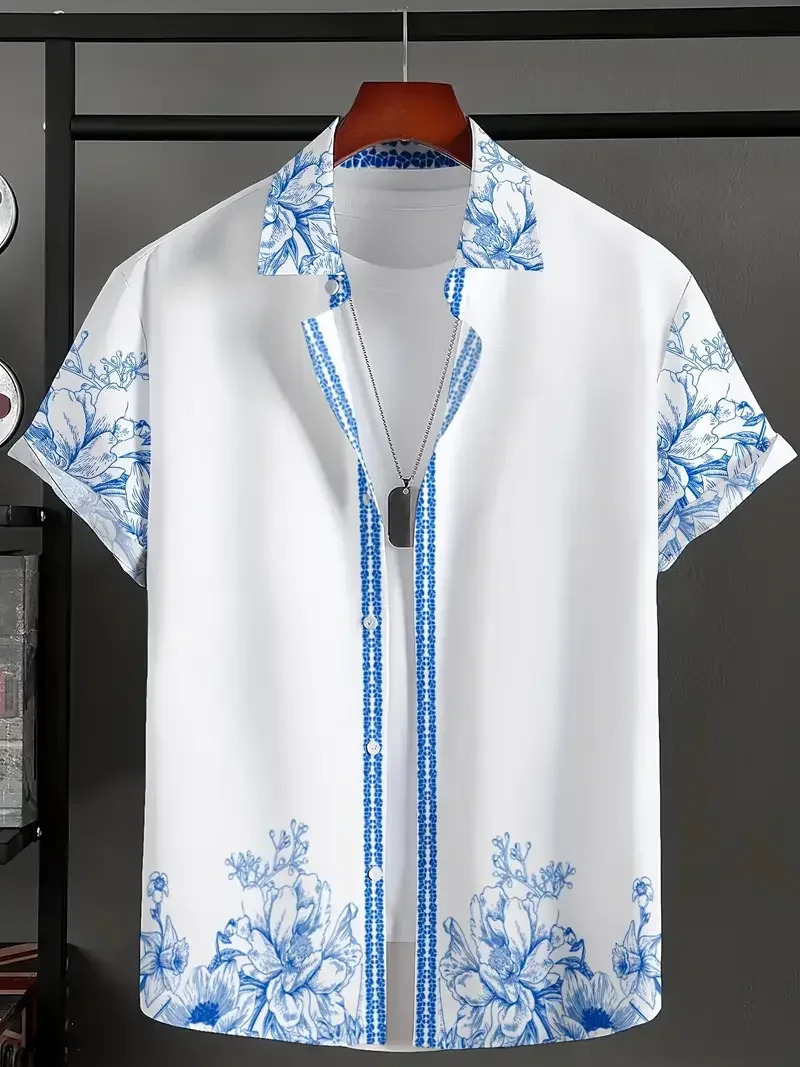 Summer Hawaiian Vintage Floral Print Mens Short Sleeved Womens Blouses Beach Shirts Lapel Casual Button Shirt Men Clothes 260227