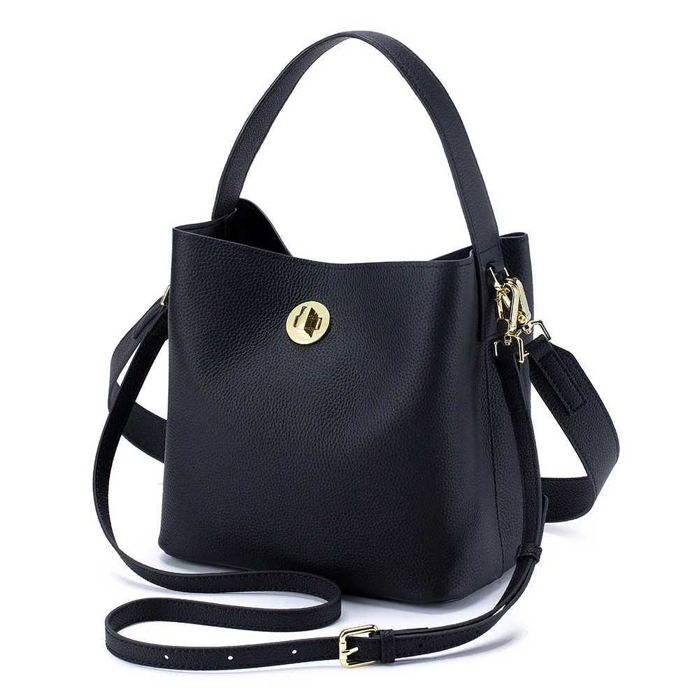 2025 New Genuine Leather Tote Bag for Woman Casual Real Cow Leather Bucket Handbag Fashion Ladies Shoulder or Messenger Bags H260306