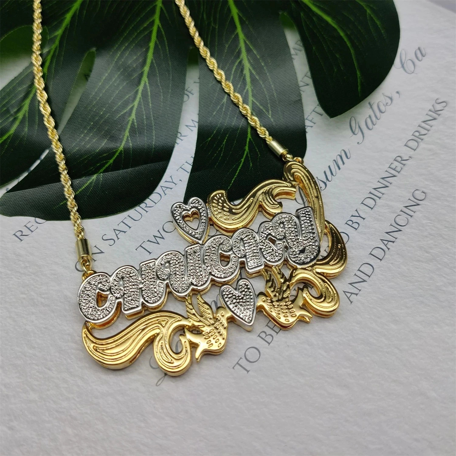 Zciti Custom Name Necklace 18K Gold Two Tone Gold Personalized Jewelry Stainless Steel Necklaces Double Plate 3D Nameplate Gift 260302