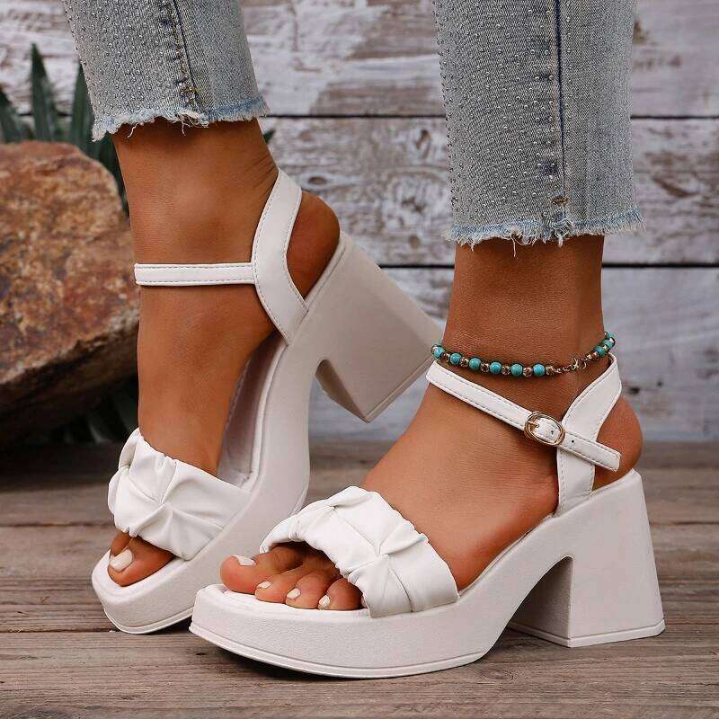 Summer 2026 new women's one-piece high-heeled open toe with fashionable buckle solid color comfortable sandals