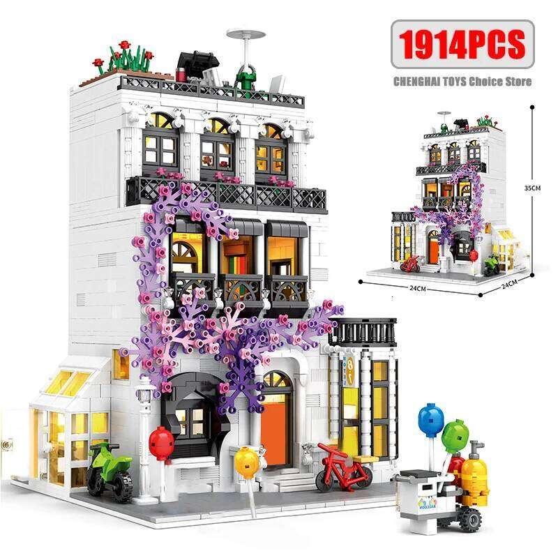 MOC Creative Architecture Building Blocks Flower Street European Style Villa Ideas Brick Toy For Friends Z260306