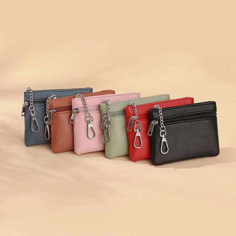 PU Leather Women Sqaure Money Coin Purse with Keychian Solid Color Card Key Holder for Earphones Cash Wallet Case C260304