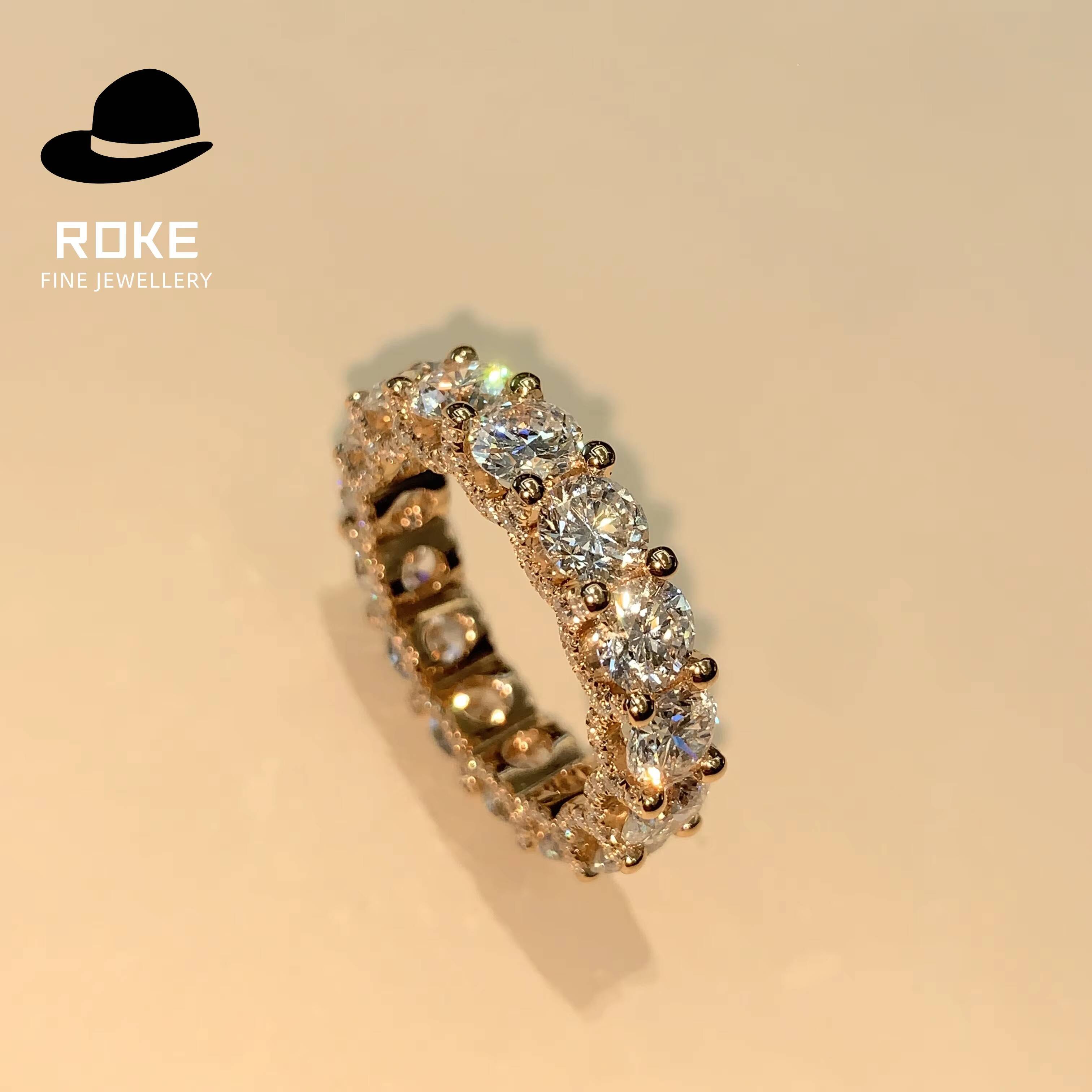 Luxury 9K-18K Rose Gold Customised Eternity Ring Lab Grown Round-cut Diamonds Encircling the Band Set in a Pave