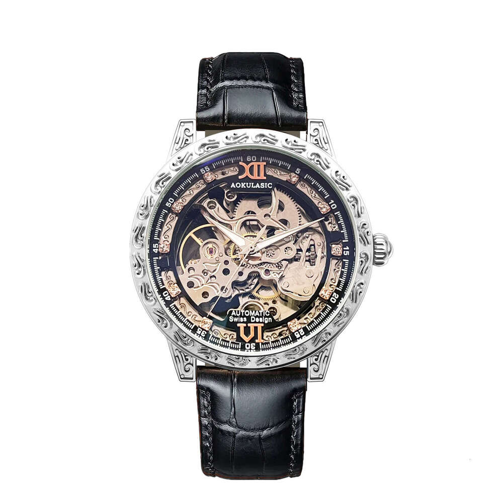 Kaleidoscope New Classical sculpture Automatic Mechanical Retro High-end Leather Men's Watch
