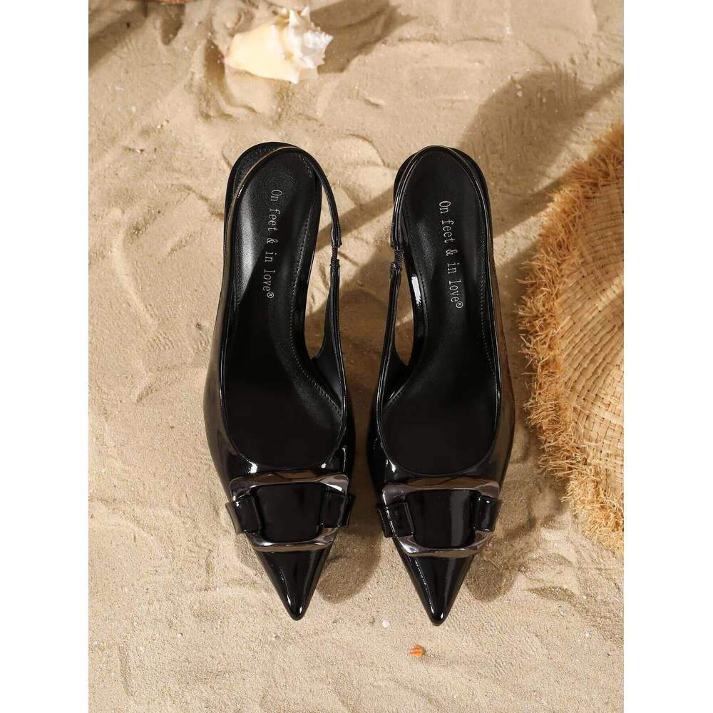 Women's Patent Leather Square-Buckle Stiletto Sandals