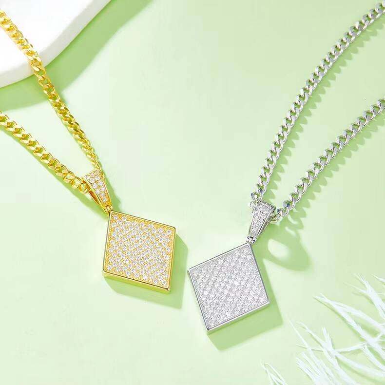 Block-style Hip Hop Necklace with S925 Silver Pendant Set with Moissanite
