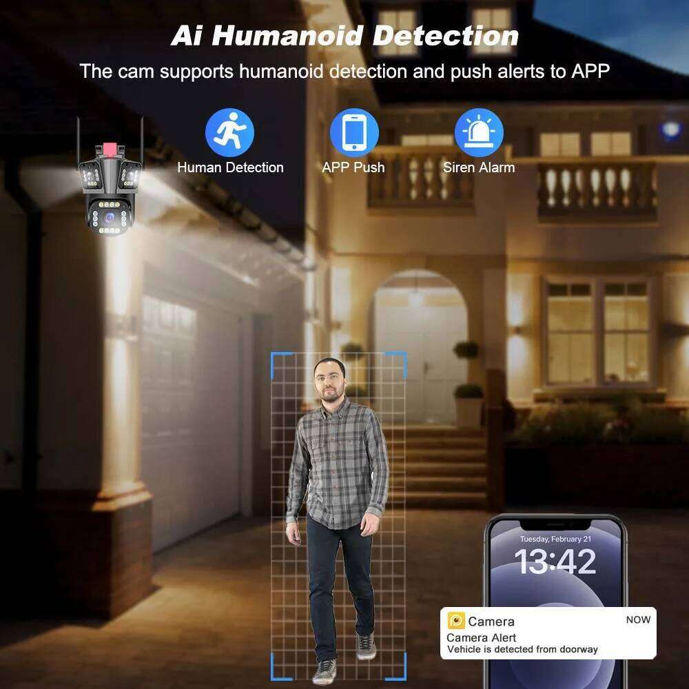 5K 12MP WiFi IP Camera Three-Lens Home Security Protection 10X Zoom Surveillance Motion Detection Smart CCTV Video Cam 26W0306
