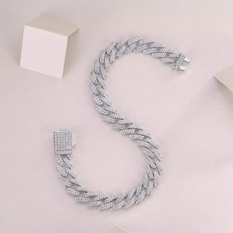 New Hip-hop Cuban Chain Diamond Moissanite Bracelet Mens Jewelry Cuban Gold Chain European and American S925 Sterling Silver