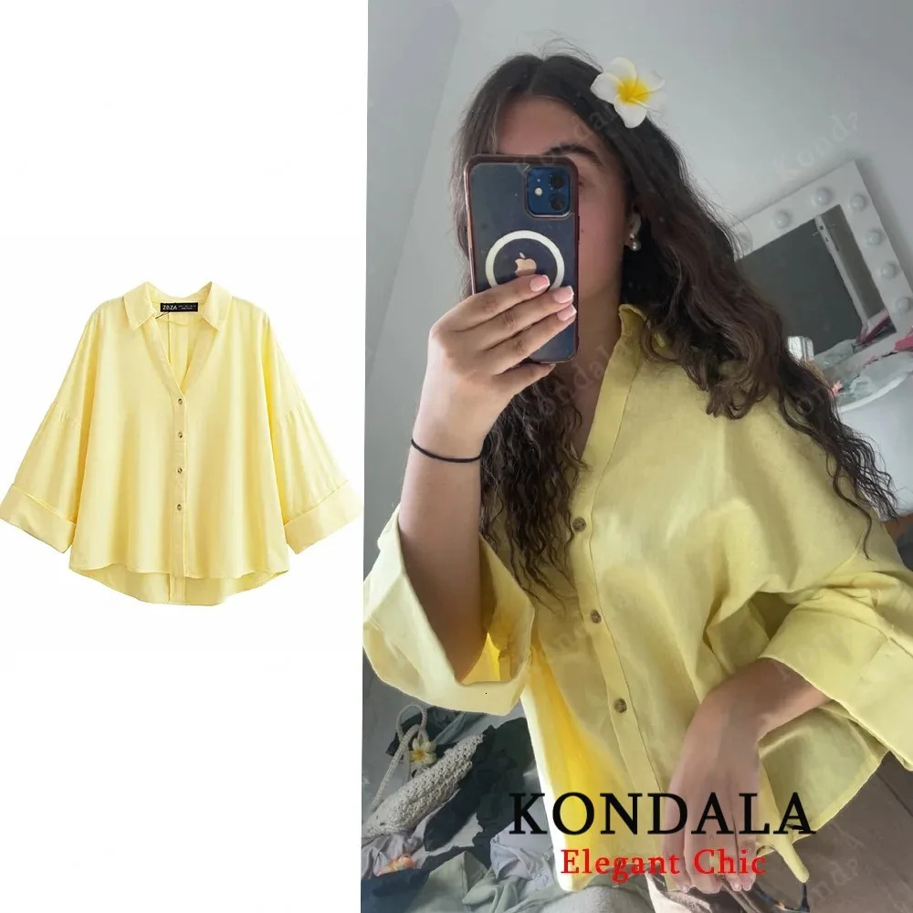 KONDALA Minimalist Casual Loose Shirt Women 2026 Trendy Commute Wide Sleeves Shirt Spring Summer Fashion Holidays Lady Shirt 260306