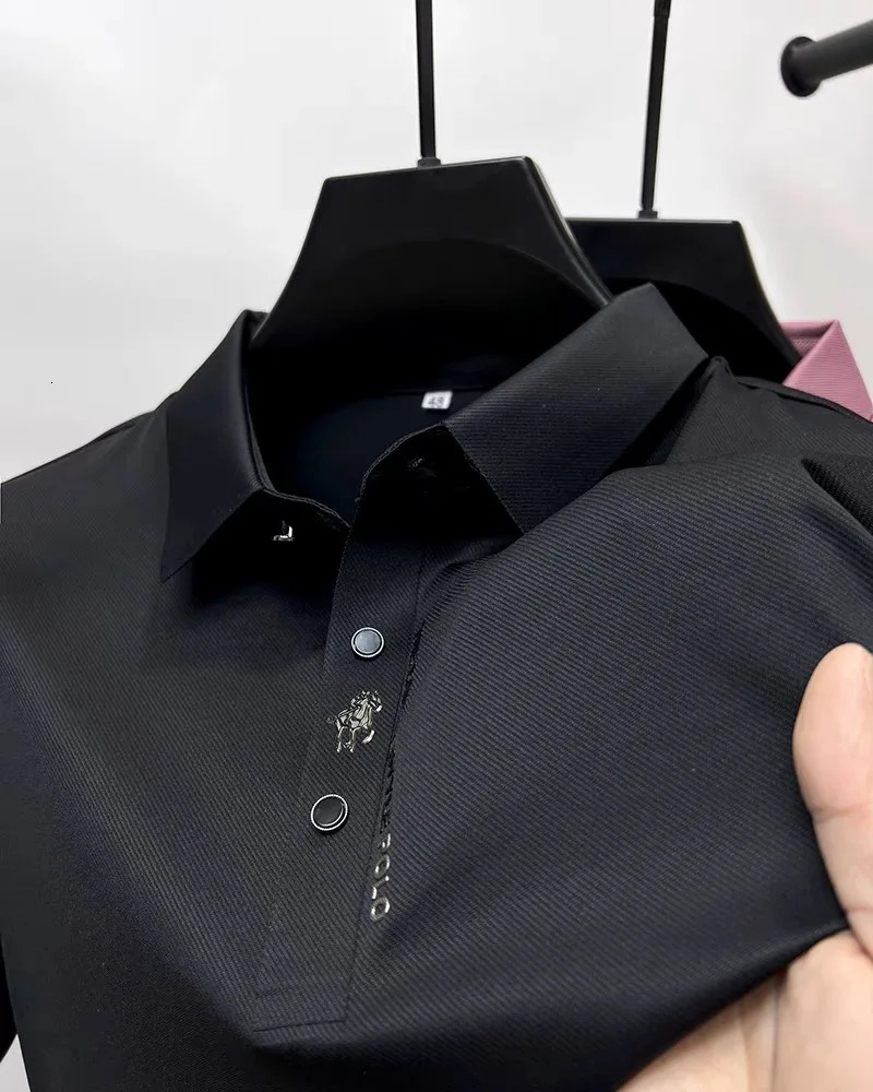 High end ice silk breathable short sleeve T-shirt mens lapel summer fashion embroidery casual business polo shirt 260304