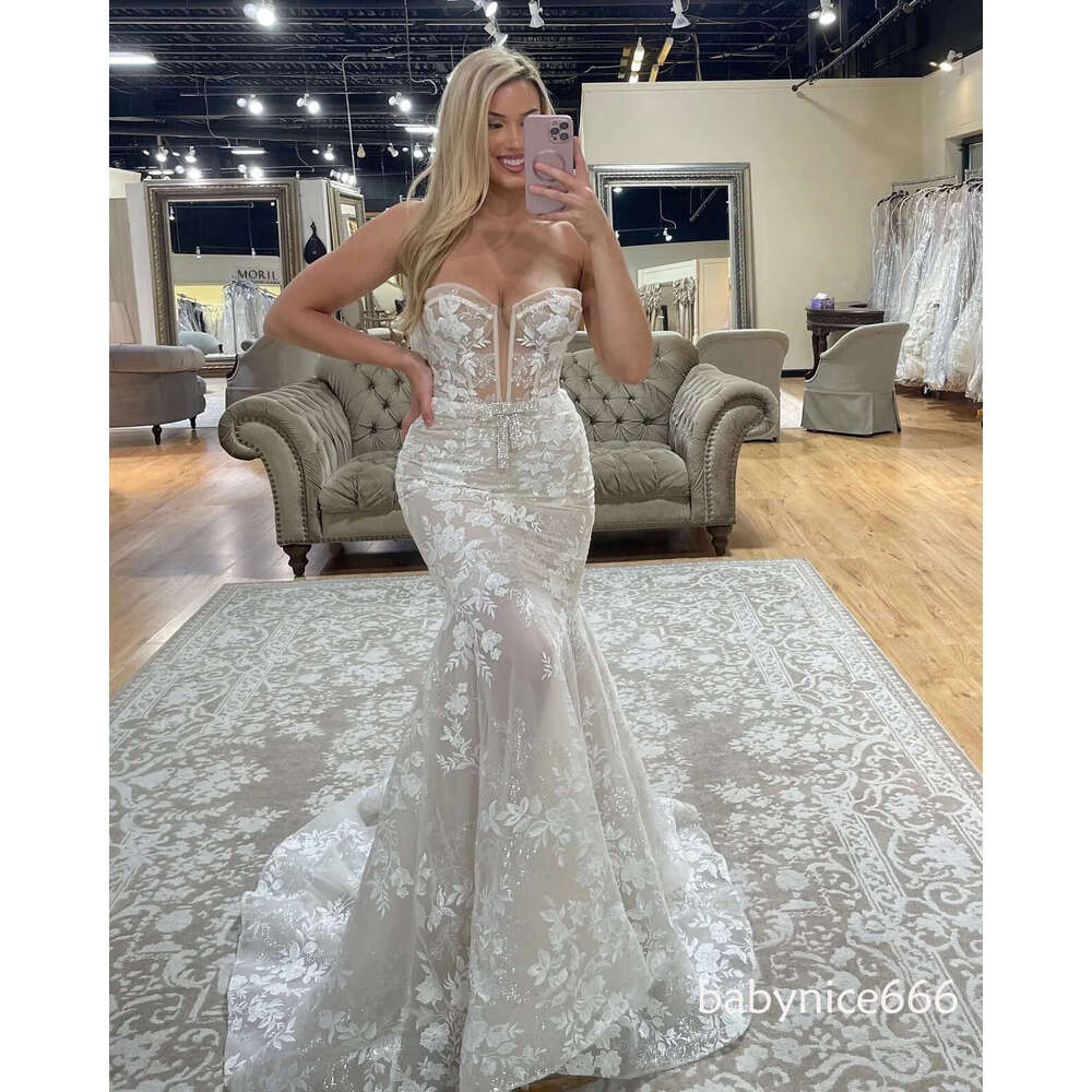 Sparkly Mermaid Lace Wedding Dresses Sequined Bridal Gowns With Detachable Long Sleeves Strapless Plunging Neckline Vestido De Novia