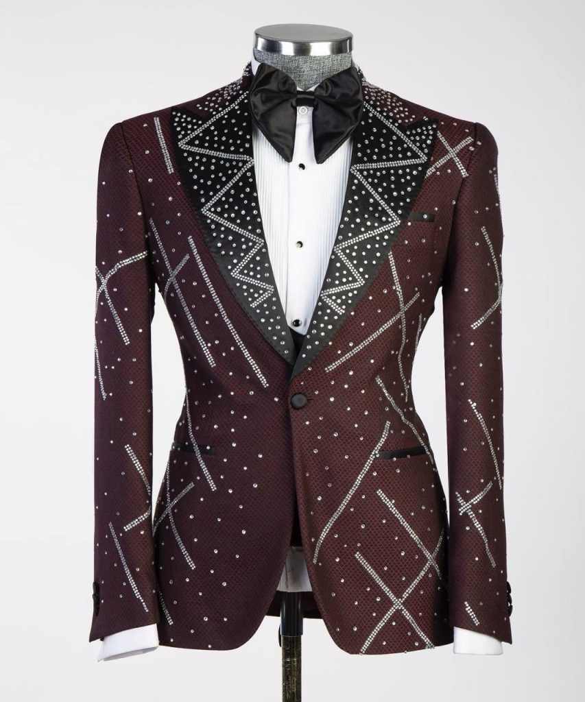 Shining Men Suits 2 Piece Blazer Pant Single Breasted Crystals Peaked Lapel Wedding Party Tuxedo Banquet Customized