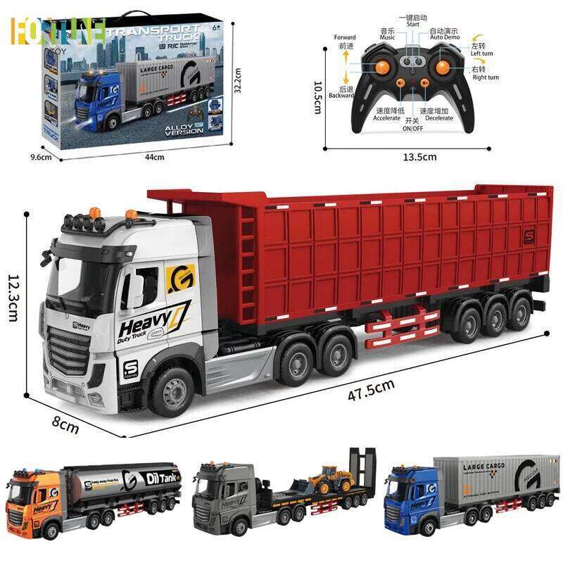 Car Big Remote Control Oil Tank 9ch Alloy Electronic Simulation Trailer Led Music Rc Container Truck Rechargeable Toy C260305
