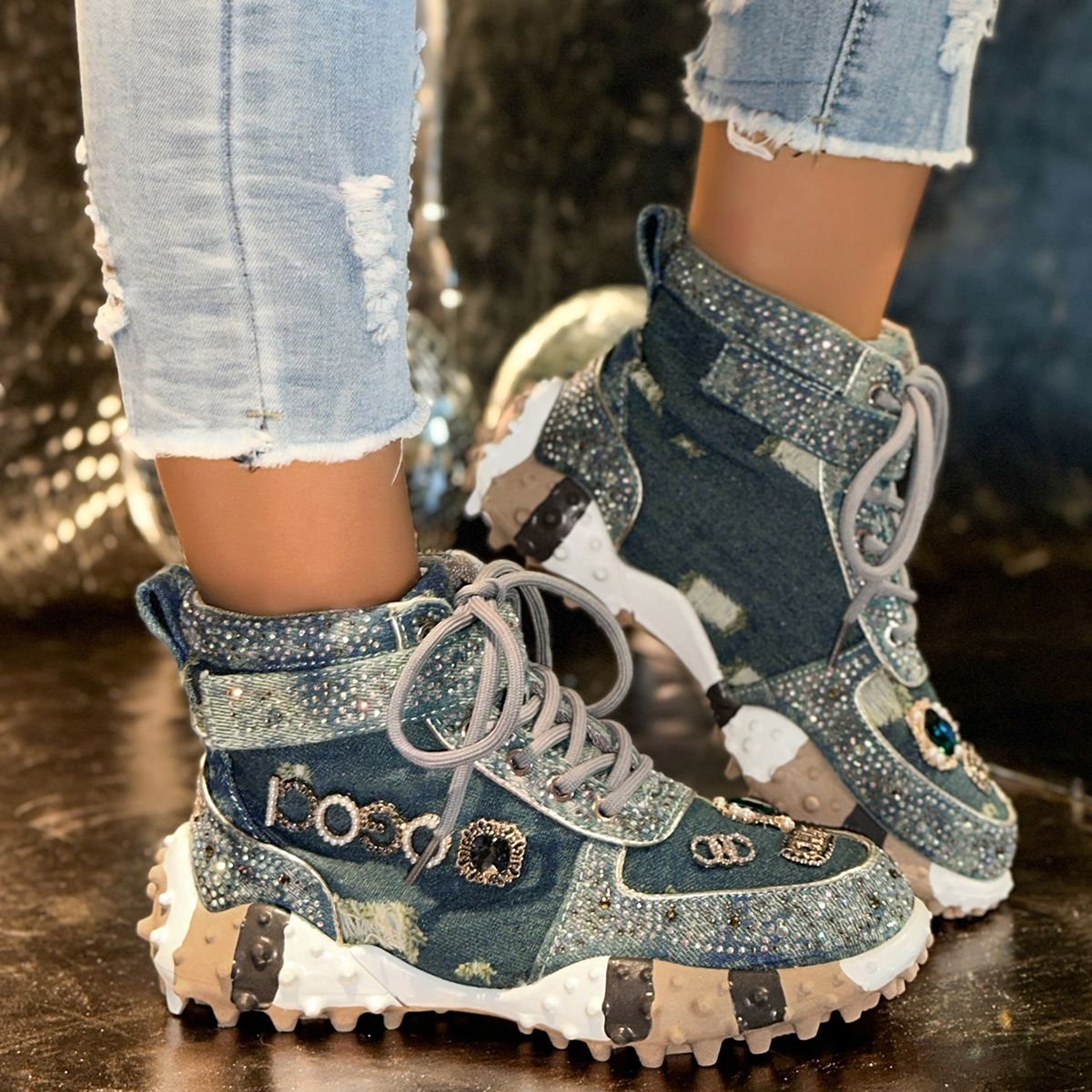 Luxury Women's Shoes for Women Spring Casual New Thick Soled Rhinestone Leather Sneakers for Women designer Platform Sneaker High quality outdoor