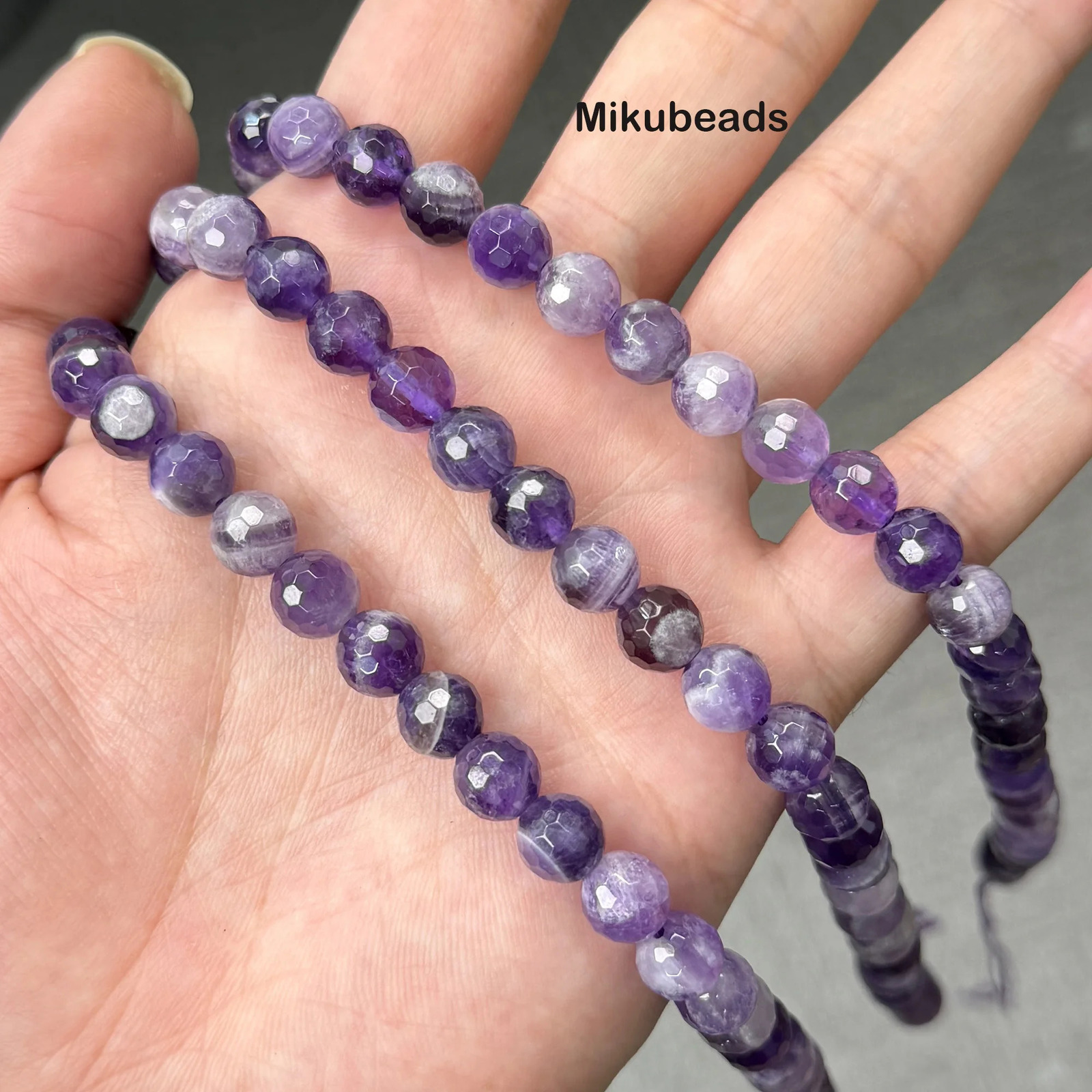 Natural 8mm Amethyst Fantasy Stripes Faceted Round Loose Beads For Jewelry Making DIY Bracelets Necklace Wholesale Mikubeads 260302