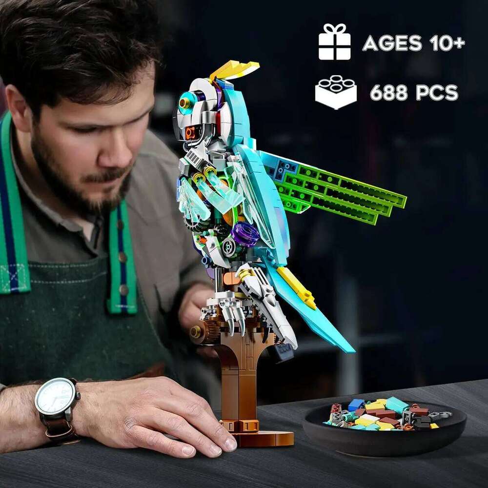 688PCS Parrot Set Mechanical Birds Building Block Toy Collectible Animal Display Model Home Office Decor Gifts for Kids Z260306