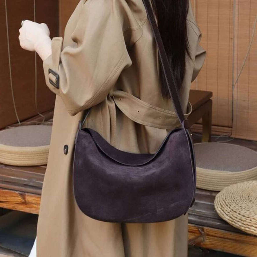 OLOEY Hifashion Cowhide Suede Genuine Leather Hobo Shoulder Bags For Women 2026 Luxury Creativity Half Moon Crossbody Ladies Handbags Practical Bag