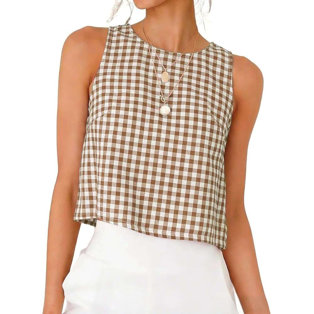 Womens Gingham Crop Tank Designer Tops 2026 Spring Summer Sleeveless Vest Top