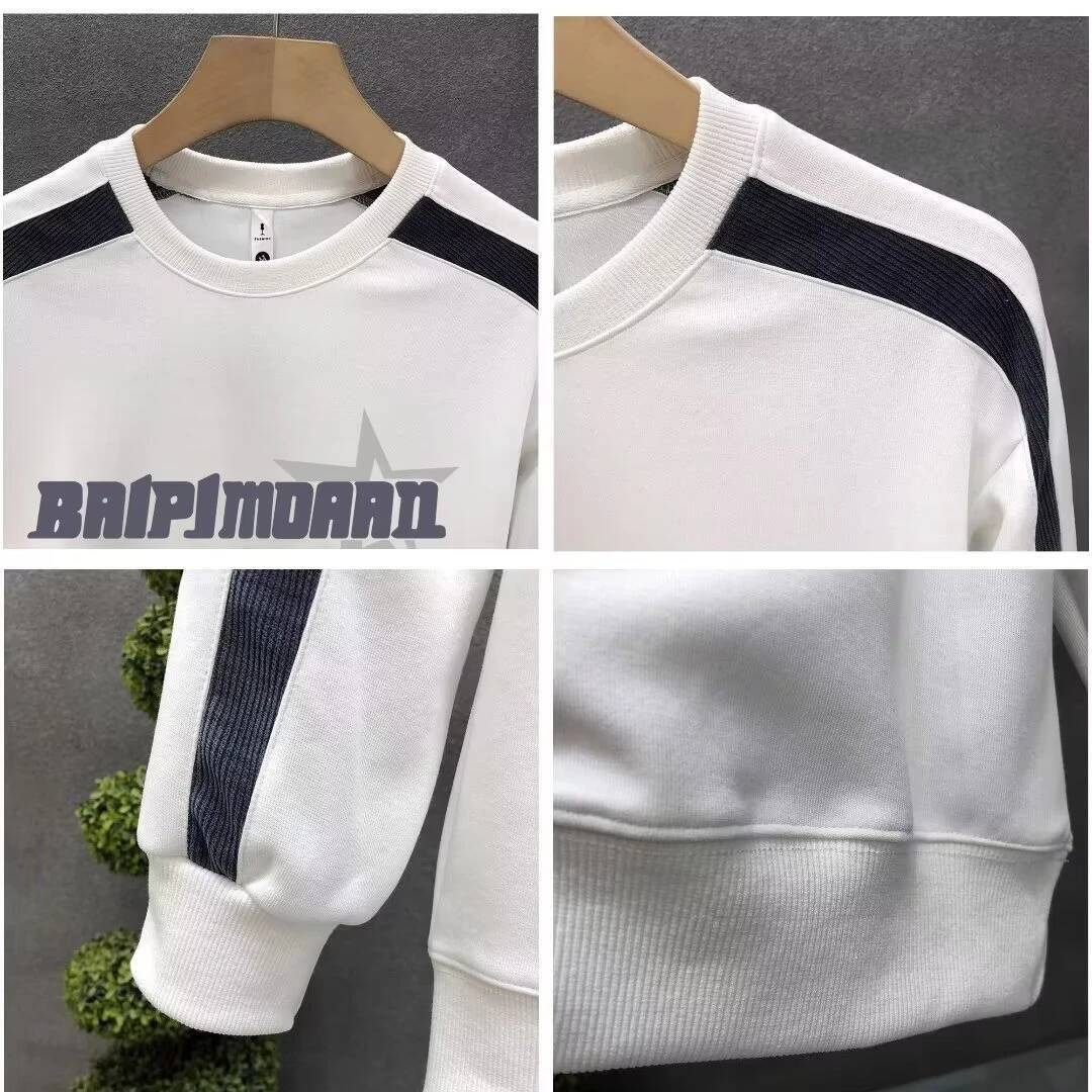 Autumn Men's Cotton Sweatshirt Korean Mens Cool White O-neck Long Sleeve Top Quality Harajuku High Street Men Clothing New