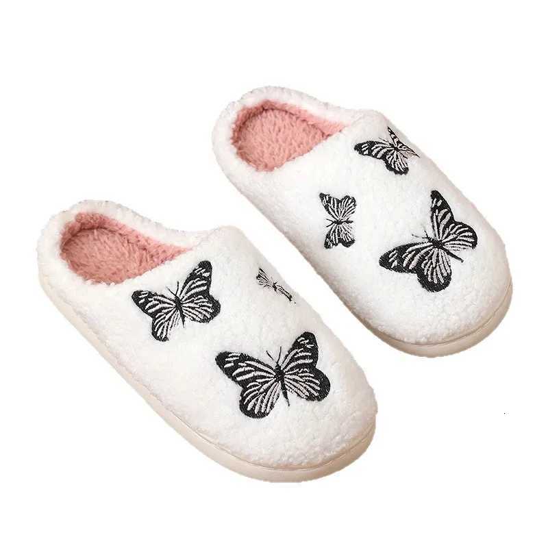 Cartoon Dog Claw Butterfly Printed Home Slippers Women Winter Warm Soft Bottom Non-Slip Plush Slippers Indoor Flat Cotton Shoes S260305